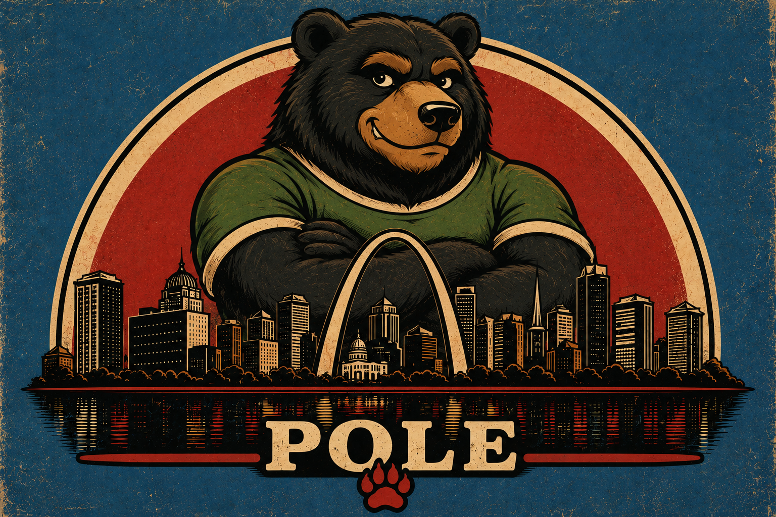 Pole option artwork with bear and St. Louis skyline