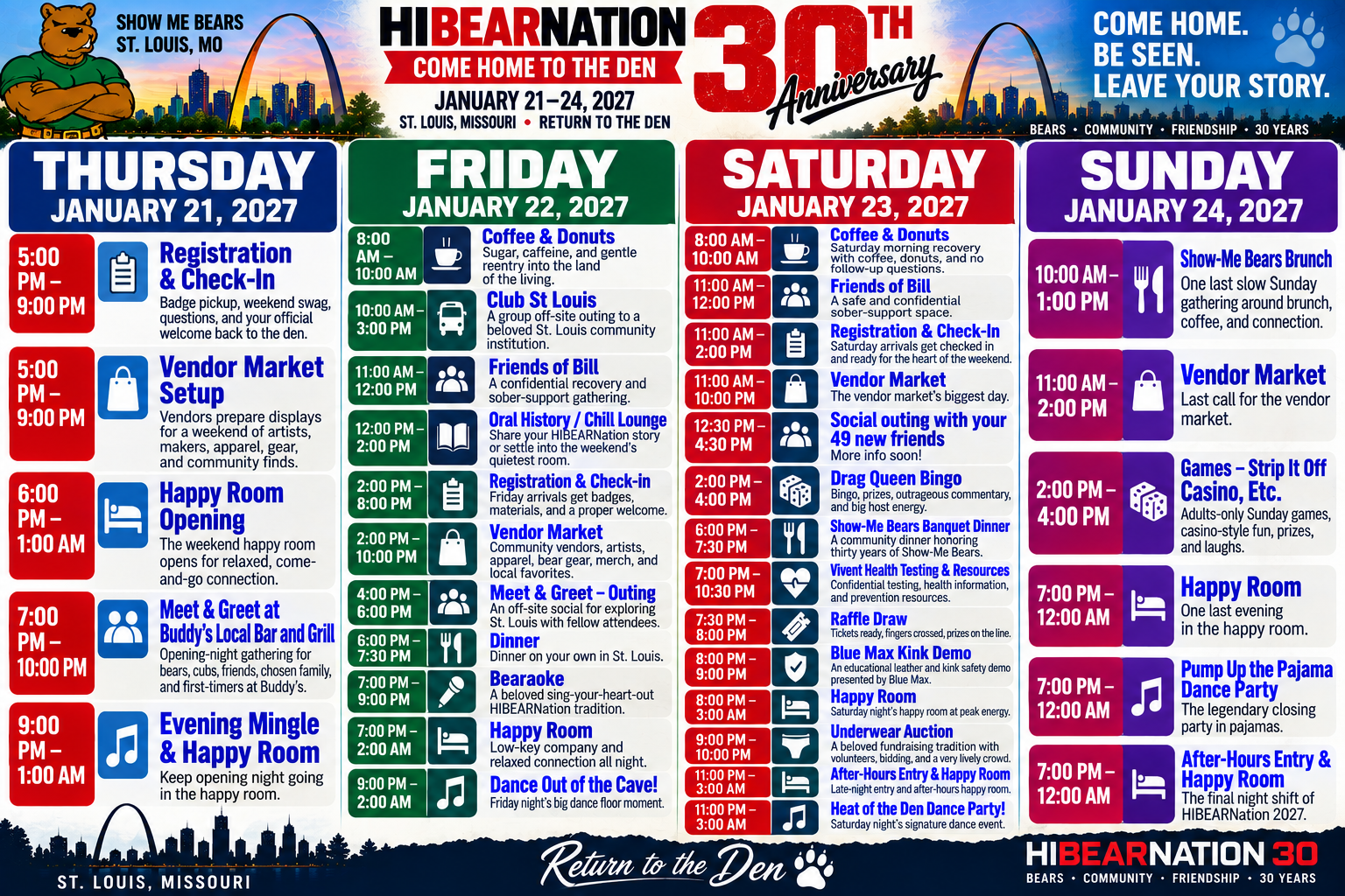 HiBearNation 30 schedule of events
