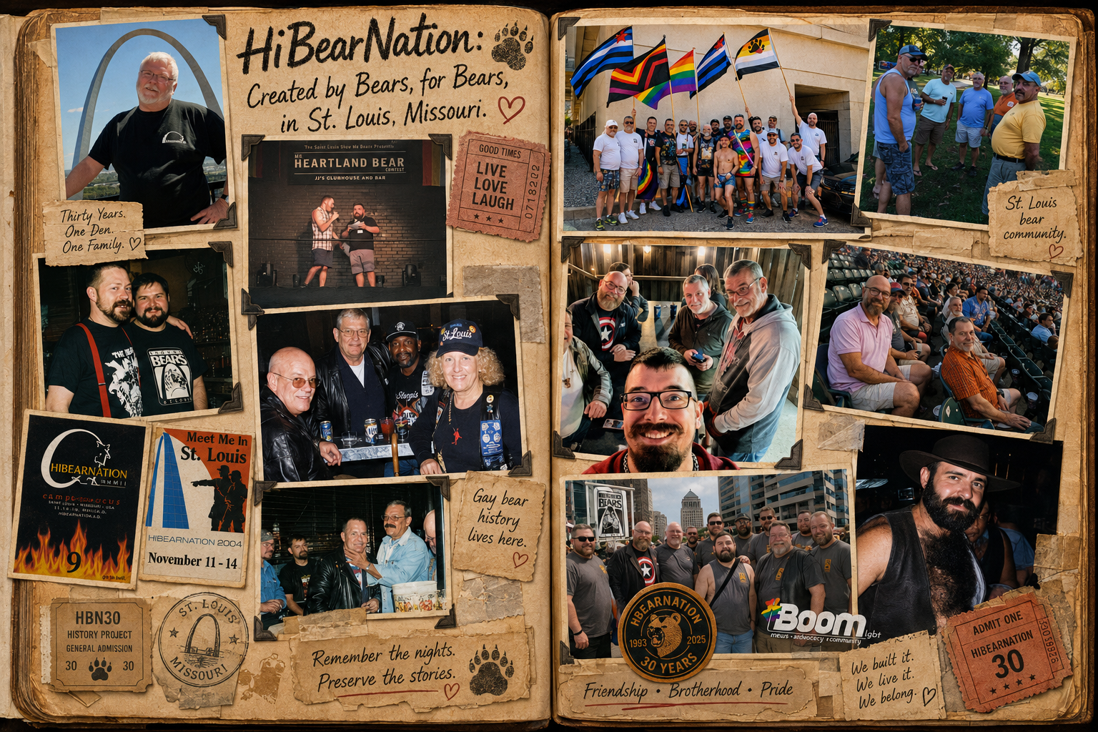 HiBearNation community scrapbook celebrating thirty years of friendship, brotherhood, pride, and St. Louis bear history